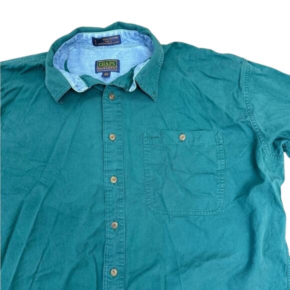 Vintage Chaps Ralph Lauren Green Button Up Shirt Men’s 16.5 Neck Long Sleeve - Picture 2 of 4
